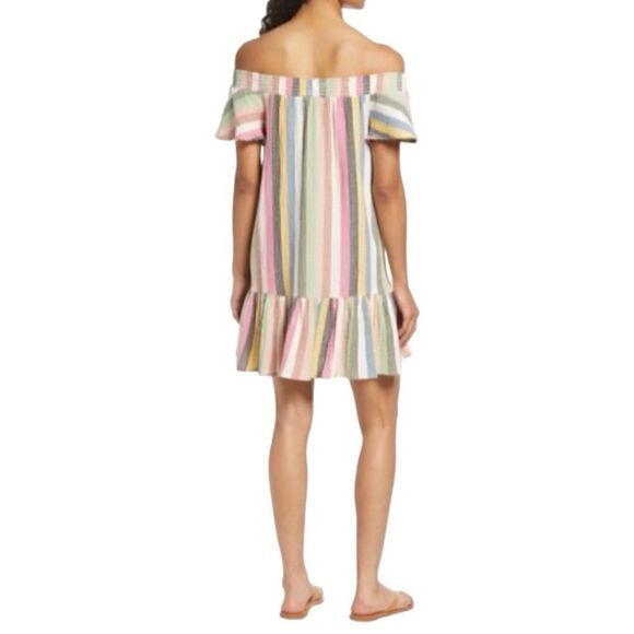 Marine Layer Shirley Stripe off the shoulder Bold Multicolor MiniDress - Picture 9 of 9